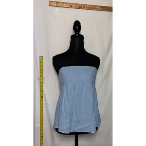 SHEIN Light Blue Linen Blend Strapless Smocked Empire Waist Tube Top Large